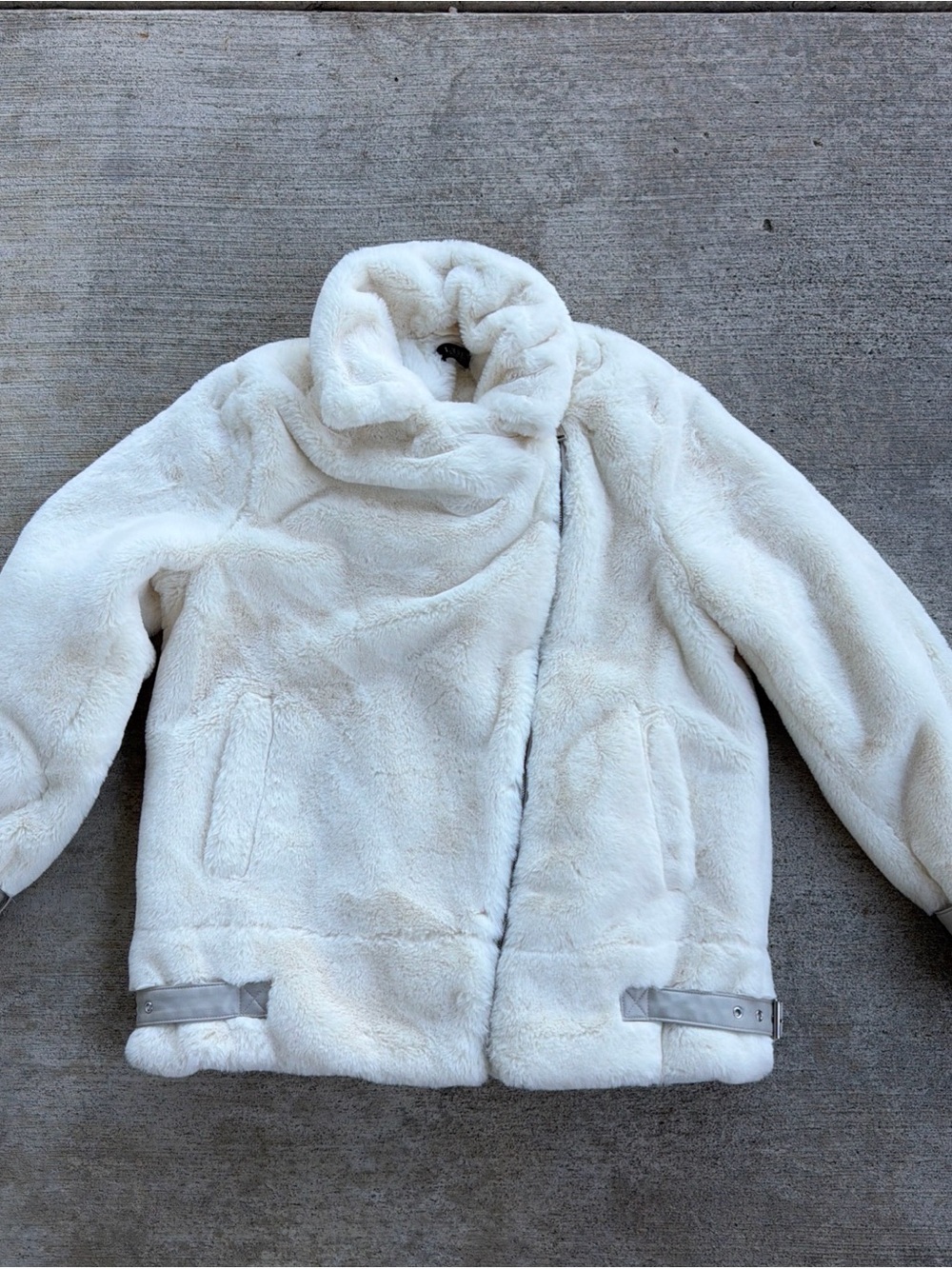 Lauren Ralph Lauren Asymmetric Faux Fur Moto Coat Women’s Medium Cream Lined